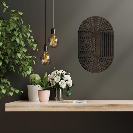 Boho Wooden Wall Art – Abstract Geometric Ellipse Wall Decor, Oval Mid-Century Modern Wood Hanging