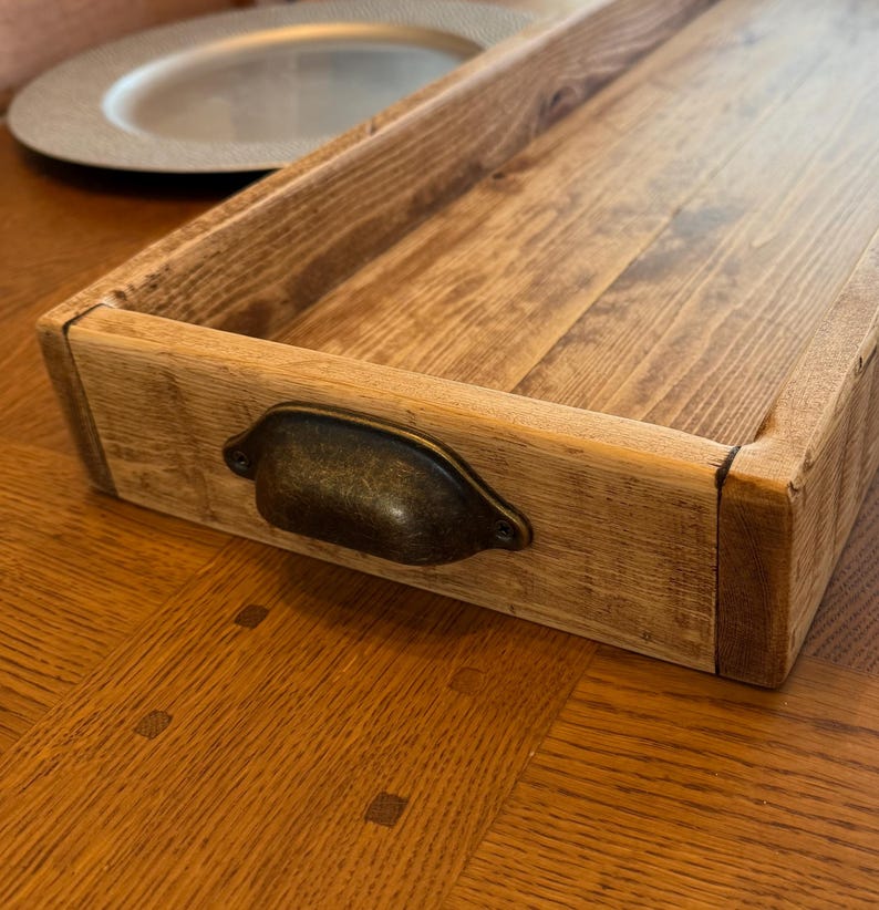 Handmade Reclaimed Wood Serving & Centerpiece Tray – Rustic Wood Tray with Iron or Brass Handles