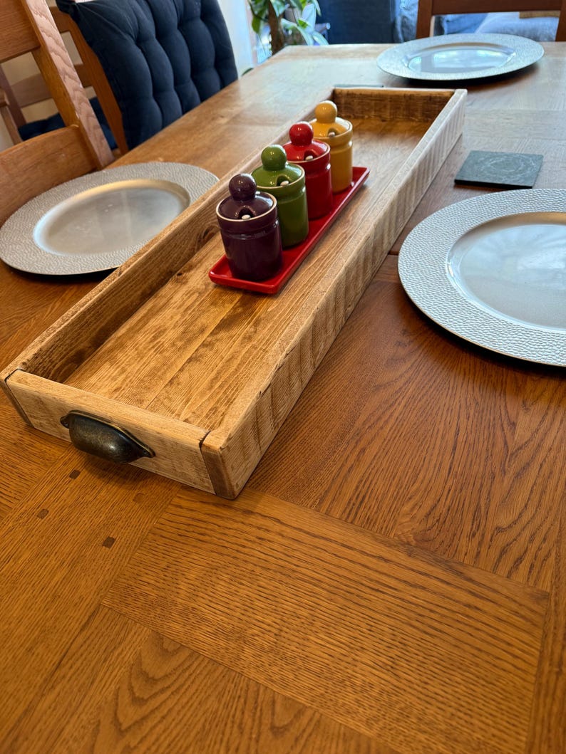 Handmade Reclaimed Wood Serving & Centerpiece Tray – Rustic Wood Tray with Iron or Brass Handles