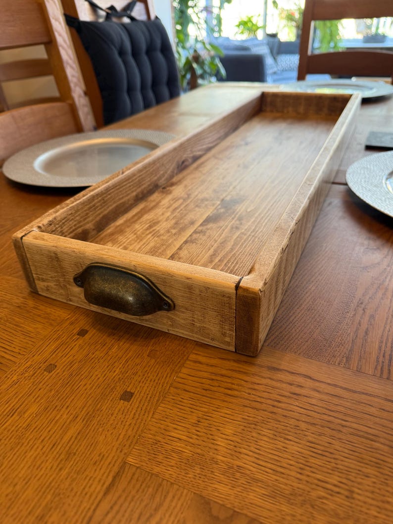 Handmade Reclaimed Wood Serving & Centerpiece Tray – Rustic Wood Tray with Iron or Brass Handles