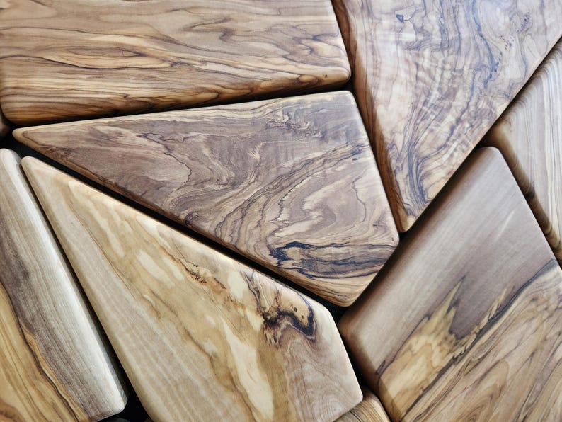Olive Wood Mosaic Wall Art – Geometric Wooden Wall Panel, Handmade Natural Wood Decor