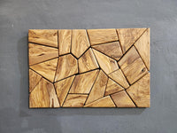 Olive Wood Mosaic Wall Art – Geometric Wooden Wall Panel, Handmade Natural Wood Decor