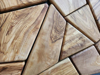 Olive Wood Mosaic Wall Art – Geometric Wooden Wall Panel, Handmade Natural Wood Decor