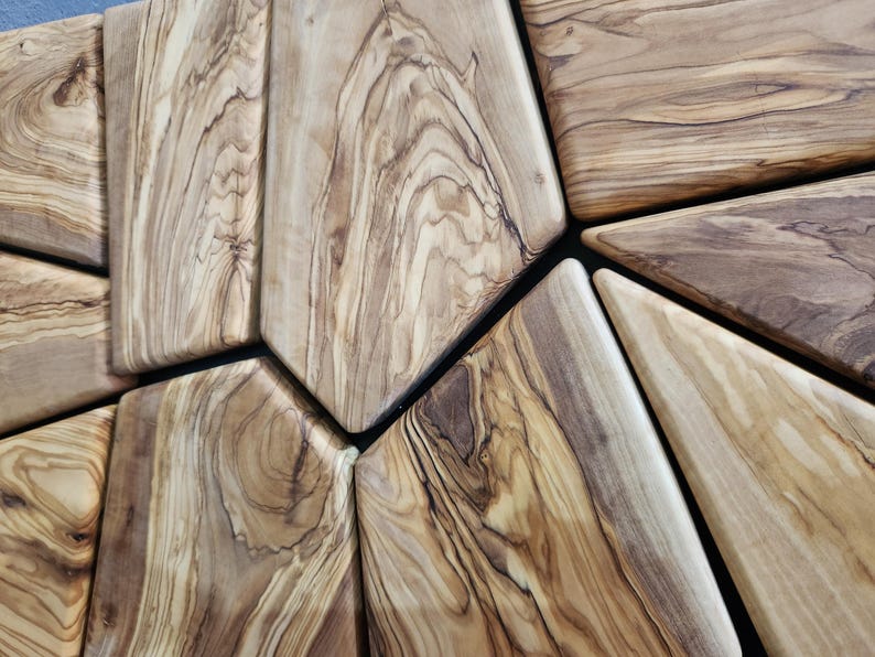 Olive Wood Mosaic Wall Art – Geometric Wooden Wall Panel, Handmade Natural Wood Decor