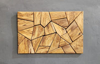 Olive Wood Mosaic Wall Art – Geometric Wooden Wall Panel, Handmade Natural Wood Decor