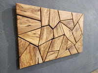 Olive Wood Mosaic Wall Art – Geometric Wooden Wall Panel, Handmade Natural Wood Decor