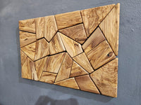 Olive Wood Mosaic Wall Art – Geometric Wooden Wall Panel, Handmade Natural Wood Decor
