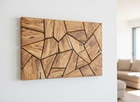Olive Wood Mosaic Wall Art – Geometric Wooden Wall Panel, Handmade Natural Wood Decor