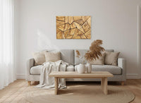 Olive Wood Mosaic Wall Art – Geometric Wooden Wall Panel, Handmade Natural Wood Decor
