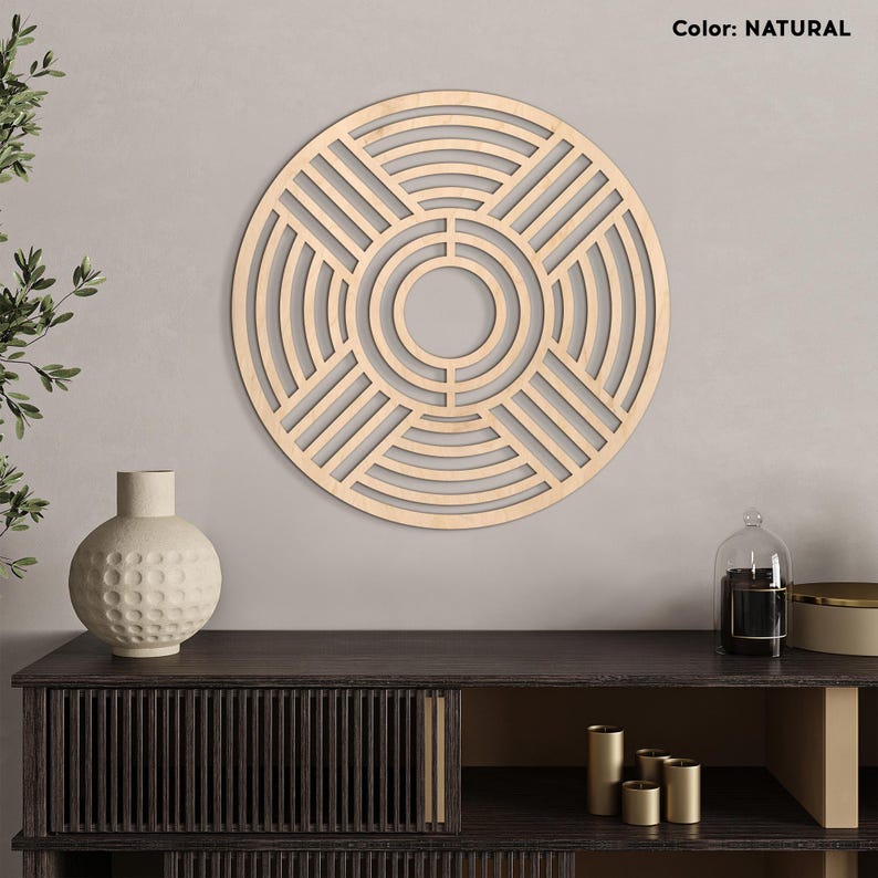 Large Round Wood Wall Art – Handmade Geometric Circle Panel, Abstract Boho Wall Decor