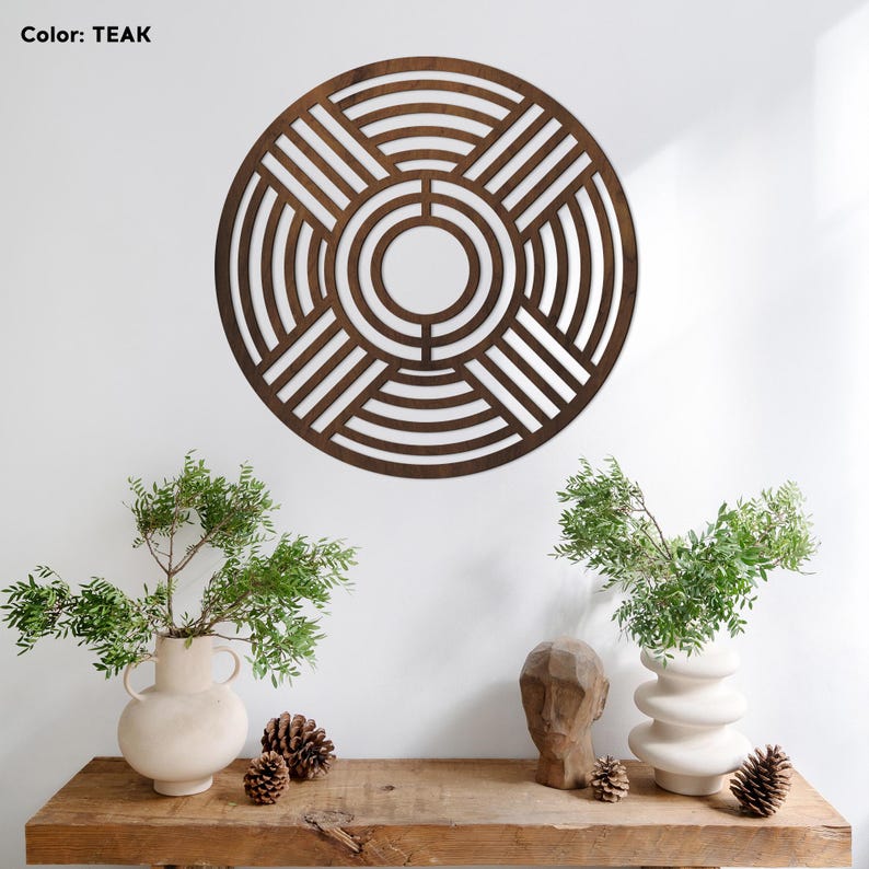 Large Round Wood Wall Art – Handmade Geometric Circle Panel, Abstract Boho Wall Decor