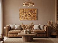 Olive Wood Mosaic Wall Art – Geometric Wooden Wall Panel, Handmade Natural Wood Decor