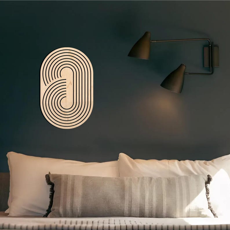 Boho Wooden Wall Art – Abstract Geometric Ellipse Wall Decor, Oval Mid-Century Modern Wood Hanging