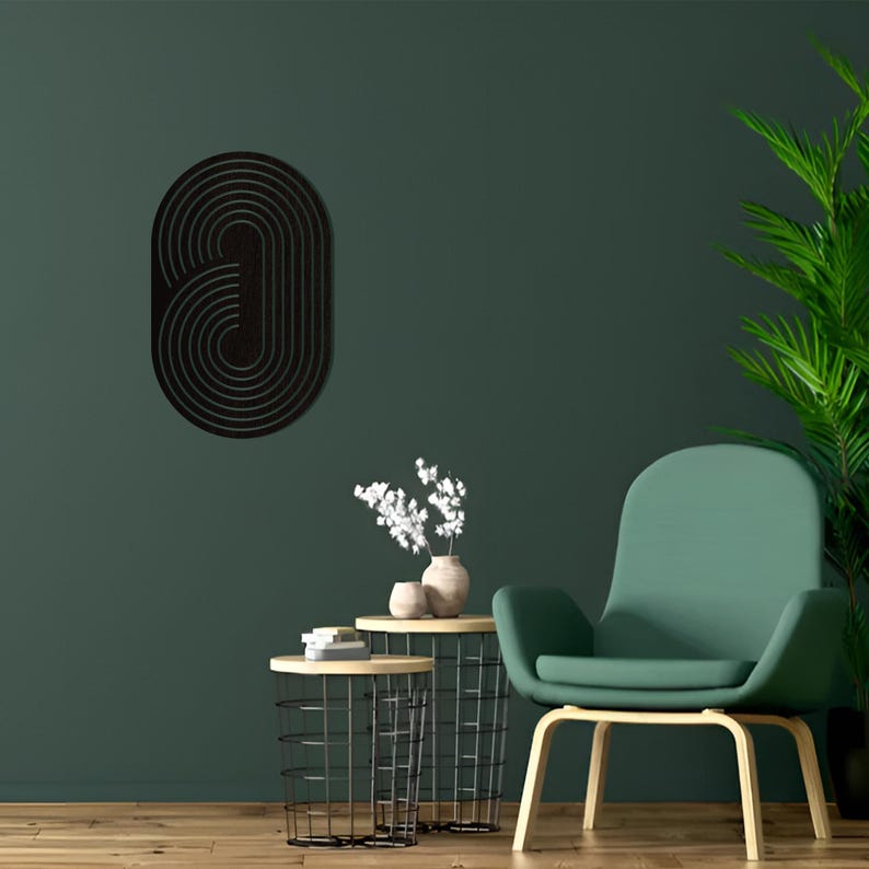 Boho Wooden Wall Art – Abstract Geometric Ellipse Wall Decor, Oval Mid-Century Modern Wood Hanging