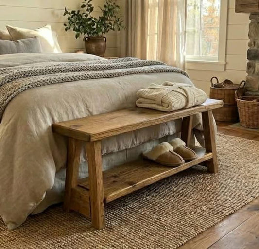 Handmade Rustic Reclaimed Wood Bed End Bench – Available in Various Sizes