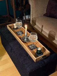 Handmade Reclaimed Wood Serving & Centerpiece Tray – Rustic Wood Tray with Iron or Brass Handles